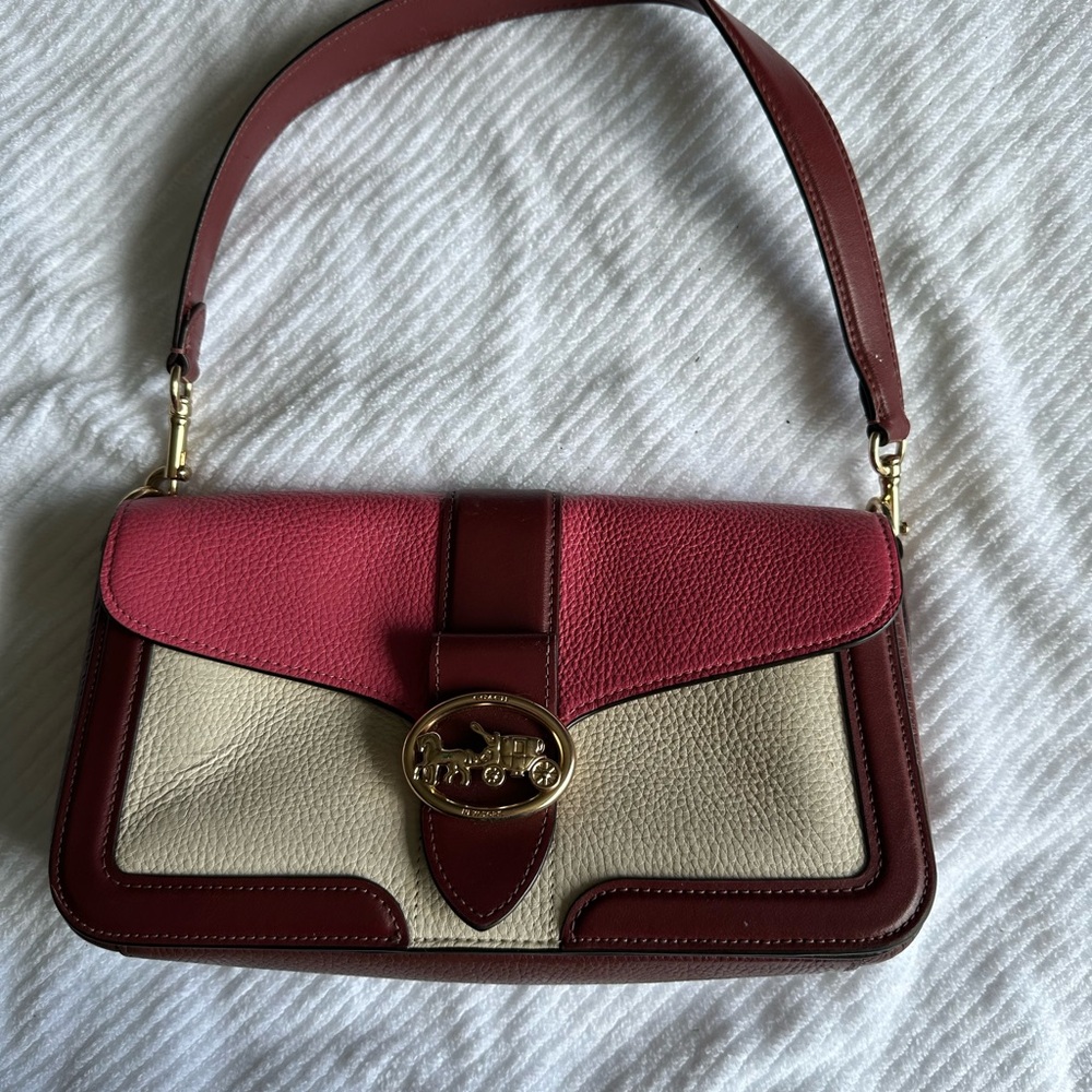 Coach Burgundy and Cream Shoulder Bag